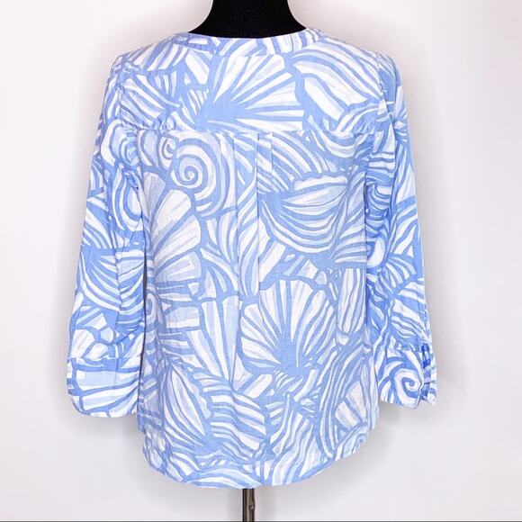 Vineyard Vines blue white seashell linen blend popover top size XS - Picture 5 of 10